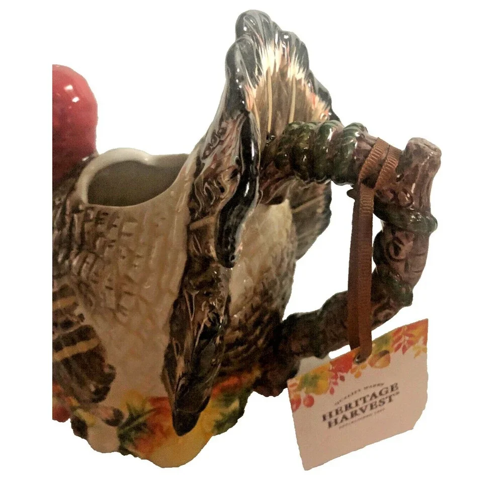 Thanksgiving Tom Turkey Gravy Boat Or Creamer Heritage Harvest Ceramic Holiday
